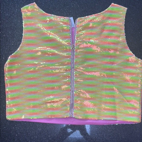 Queen of Sparkles Pink and Orange Sequin Crop Top - Picture 2 of 3